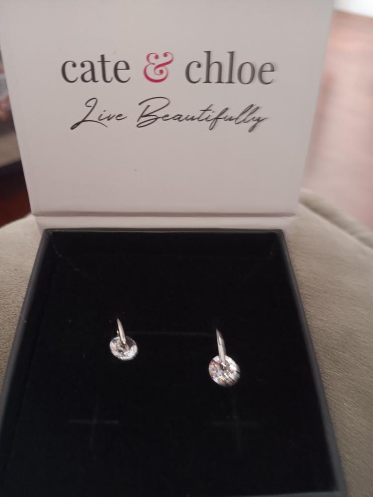 Customer photo review of McKayla 18k White Gold Plated Drop Earrings with Swarovski Crystals