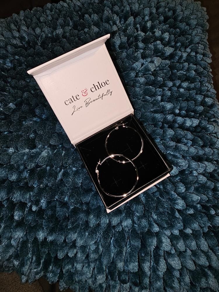 Customer photo review of Monica 18k White Gold Plated 10mm/40mm/50mm Hoop Earrings