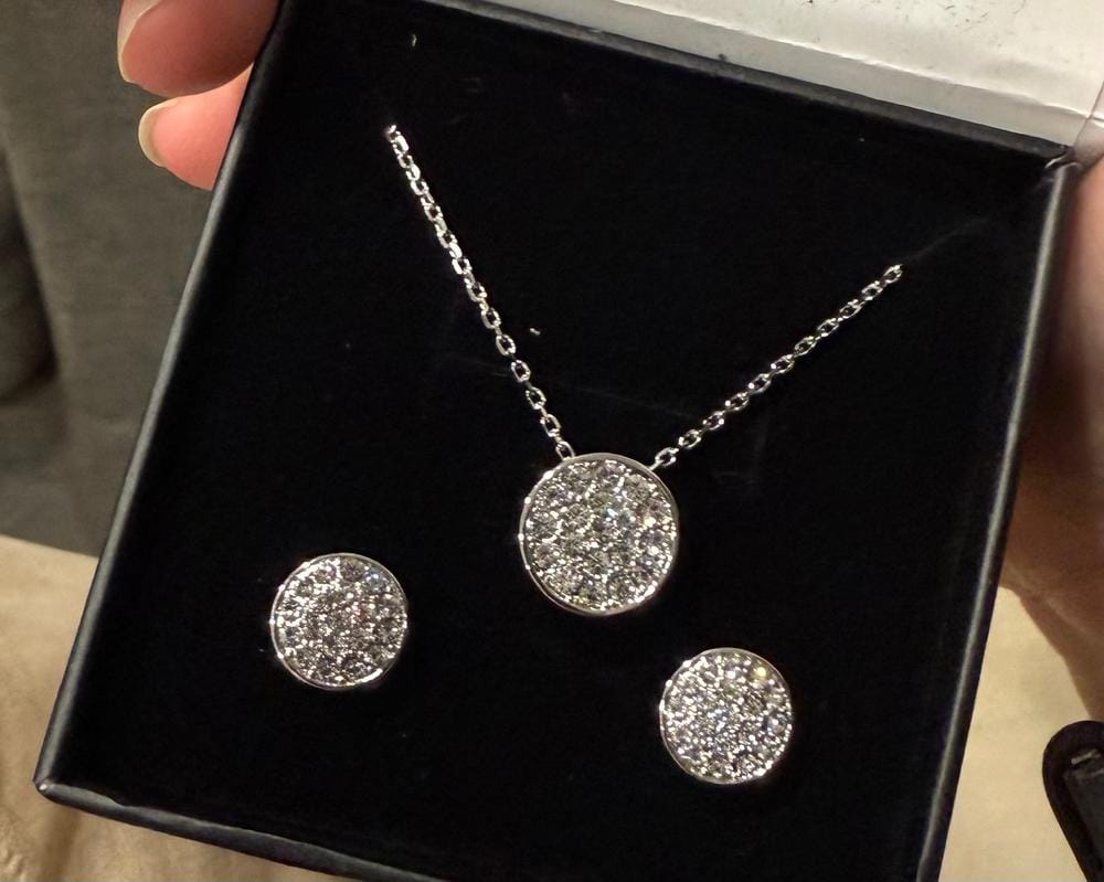 Customer photo review of Nelly 18k White Gold Plated Pave Stud Earrings with Swarovski Crystals
