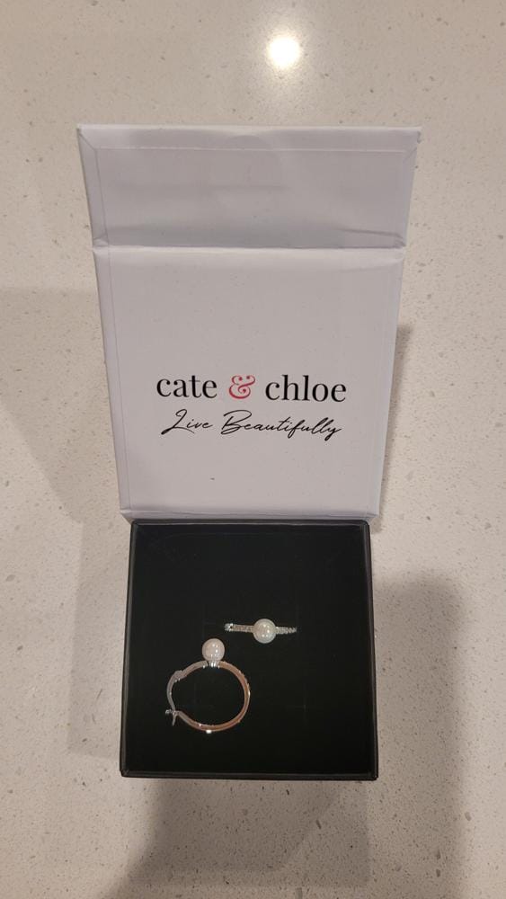 Customer photo review of Nyla 18k White Gold Plated 22mm Pearl Hoop Earrings with Swarovski Crystals