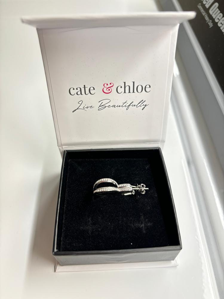 Customer photo review of Sylvia 18k White Gold Plated 25mm Heart Hoop Earrings with Swarovski Crystals