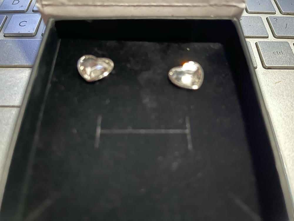 Customer photo review of Violet 18k White Gold Plated Heart Stud Earrings with Swarovski Crystals - Final Sale