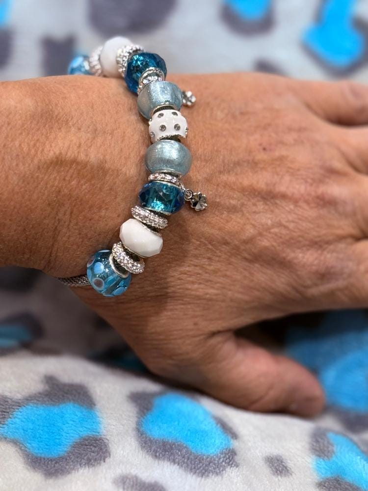 Customer photo review of Aurora 18k White Gold Plated Beaded Bracelet with Swarovski Crystals