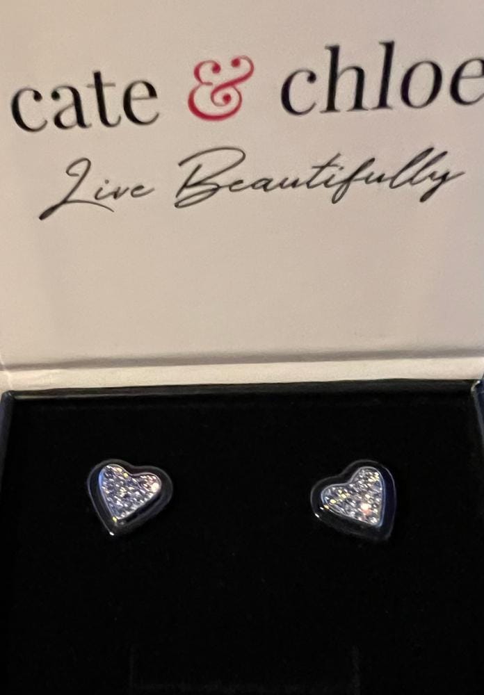 Customer photo review of Rory 18k White Gold Plated Heart Halo Stud Earrings with Swarovski Crystals
