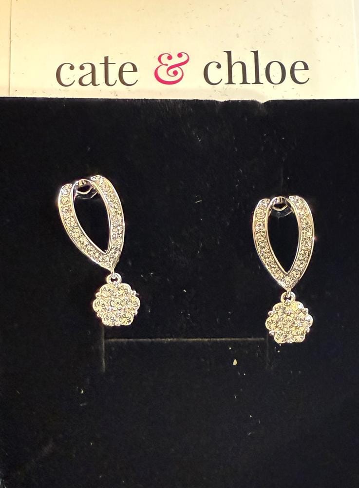 Customer photo review of Megan 18k White Gold Plated Diamond Dangle Stud Earrings with Swarovski Crystals - Final Sale