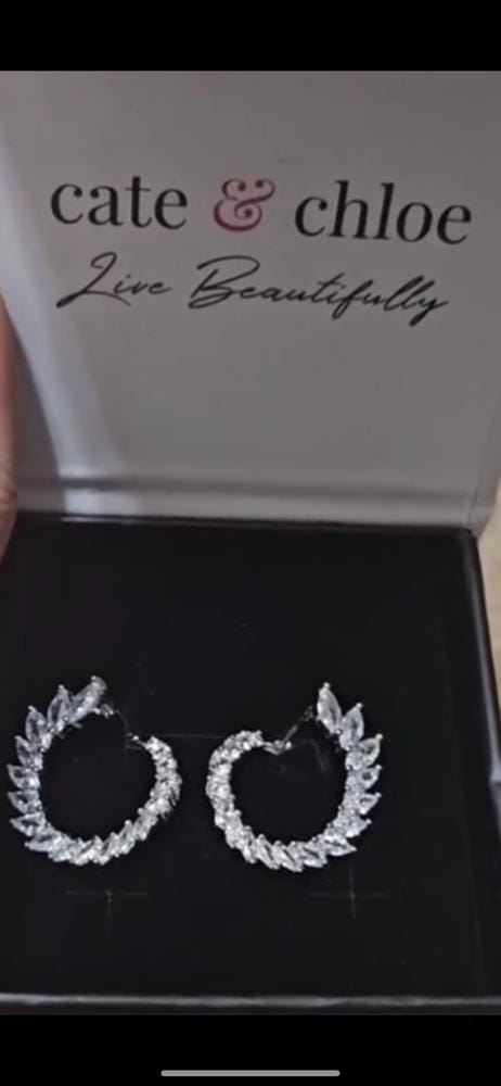 Customer photo review of Adelyn 18k Gold Plated Sideways Hoop Earrings with Simulated Diamond Crystals — Final Sale