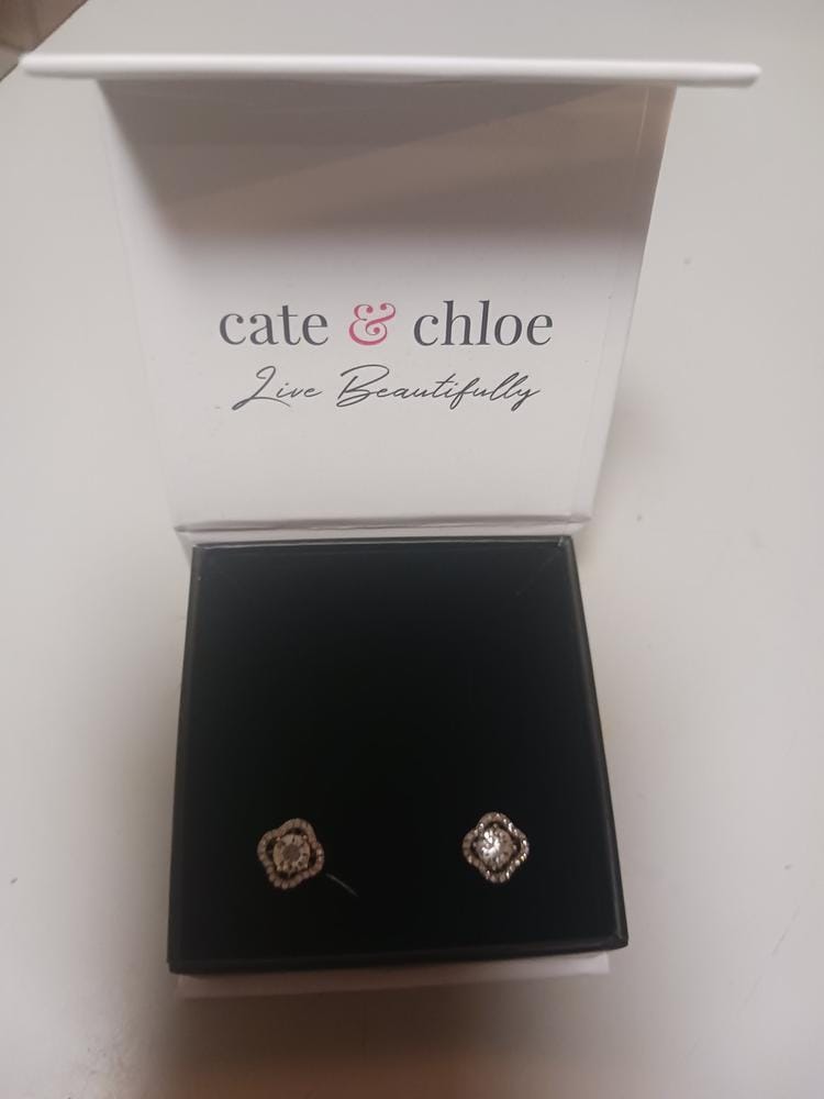 Customer photo review of Haddie 18k White Gold Plated 2-in-1 Halo Stud Earrings with Swarovski Crystals