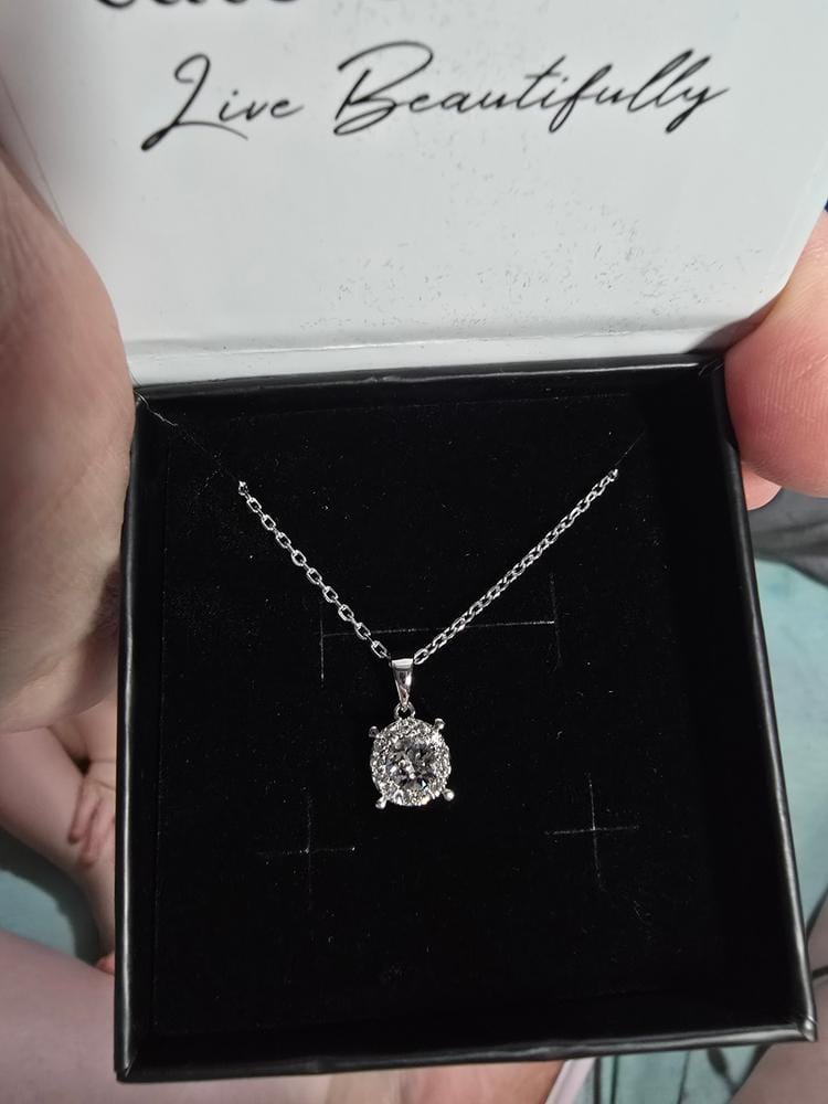 Customer photo review of Raylee 18k White Gold Plated Halo Pendant Necklace with Swarovski Crystals