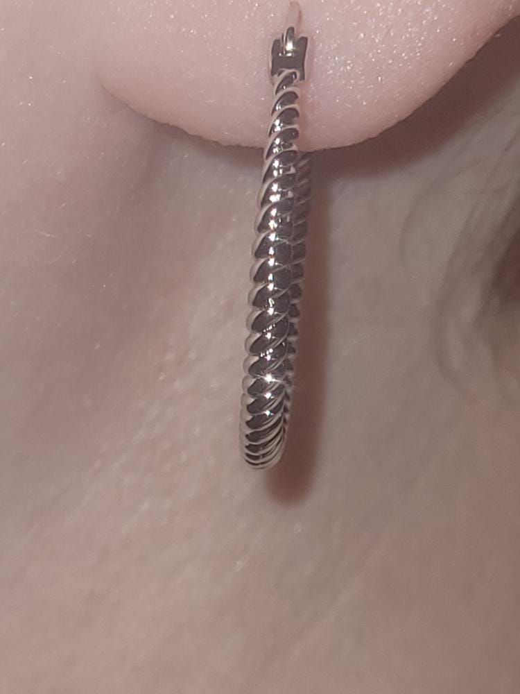 Customer photo review of Matilda 18k White Gold Plated 25mm Twisted Hoop Earrings