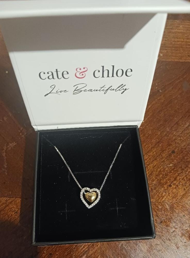 Customer photo review of Susan 18k White Gold Plated Halo Heart Necklace with Swarovski Crystals