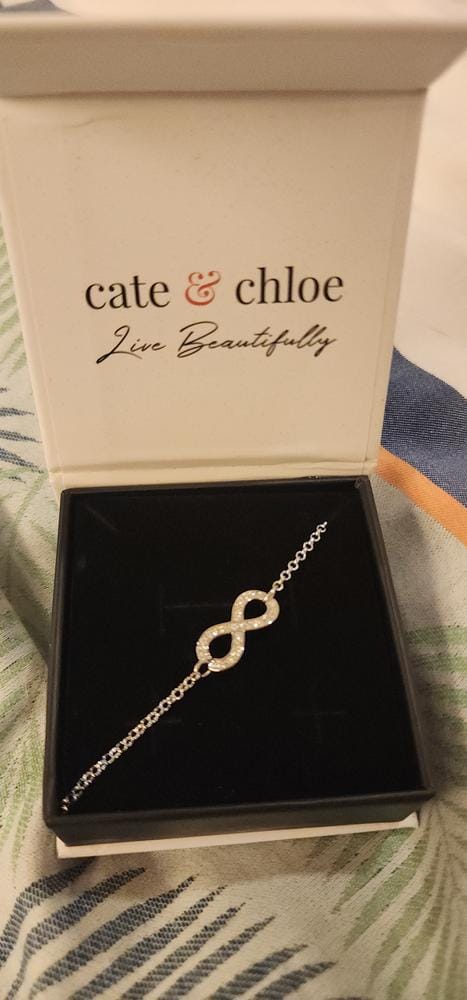Customer photo review of Morgan 18k White Gold Plated Infinity Bracelet with Swarovski Crystals