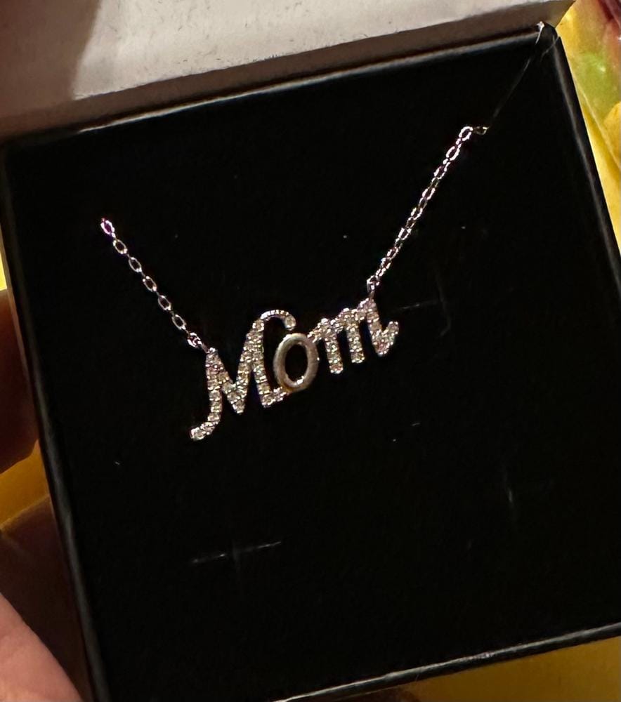Customer photo review of Riley 18k White Gold Plated Mom Necklace with Swarovski Crystals