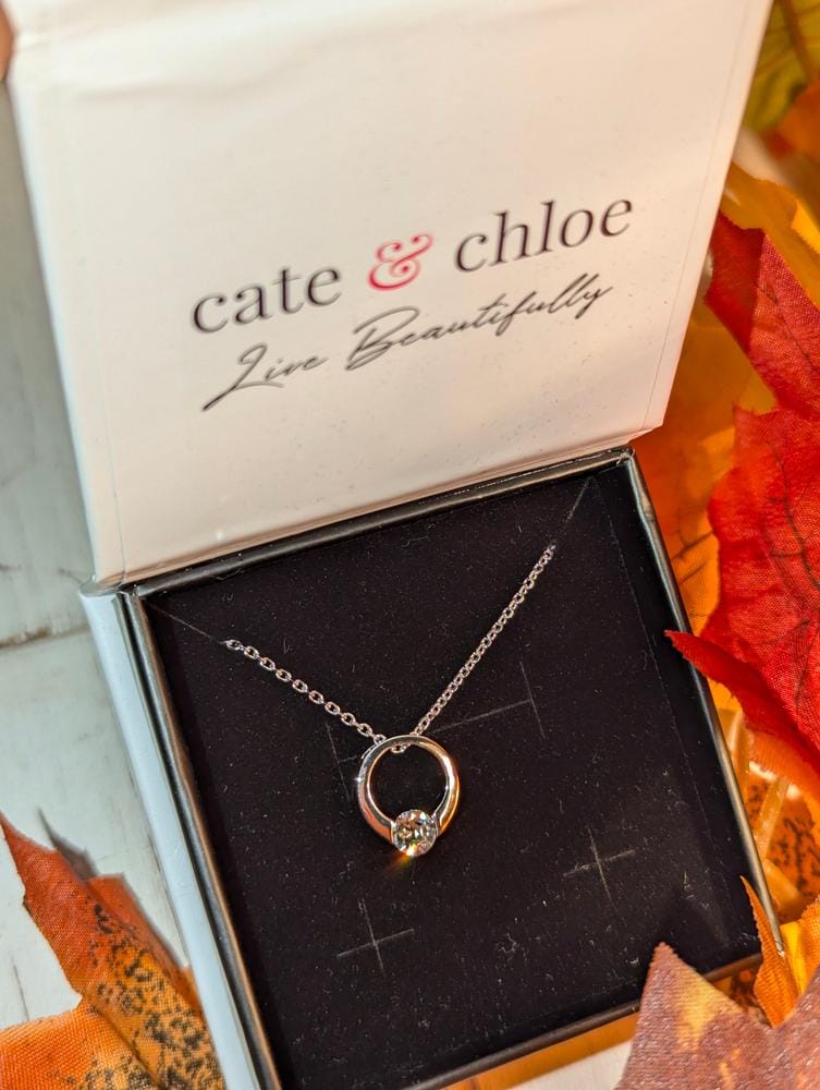 Customer photo review of Dahlia 18k White Gold Plated 13mm Hoop Necklace with Swarovski Crystal