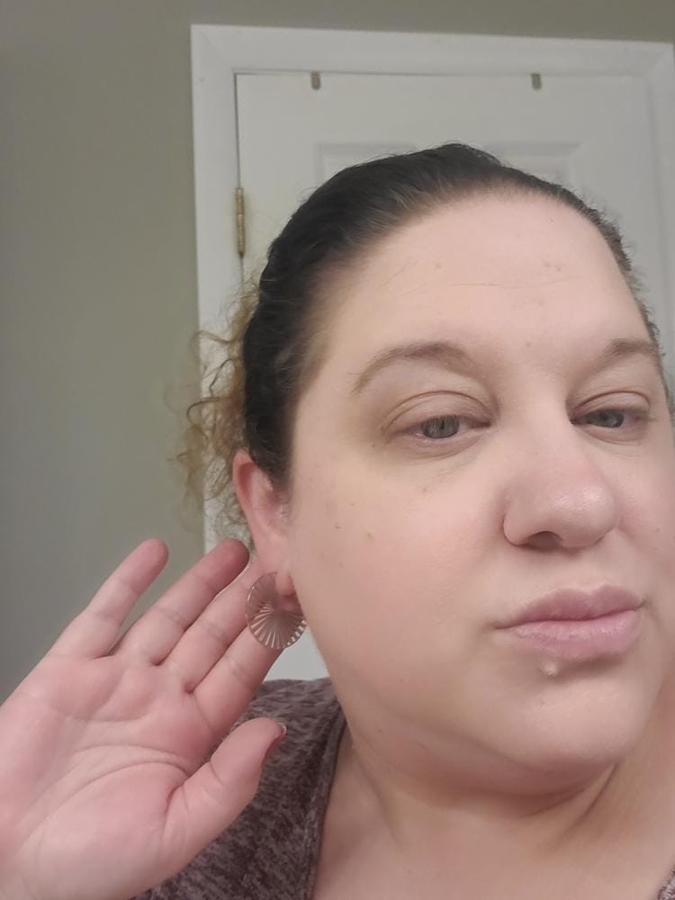 Customer photo review of Taylor 18k White Gold Plated Stainless Steel Earrings — Final Sale