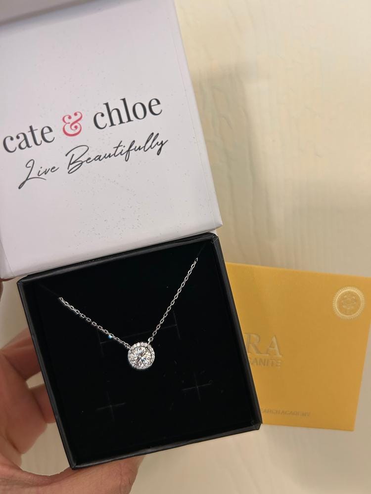 Customer photo review of Moissanite by Cate & Chloe Sutton 18k Gold Plated 925 Sterling Silver Necklace 1.1tcw