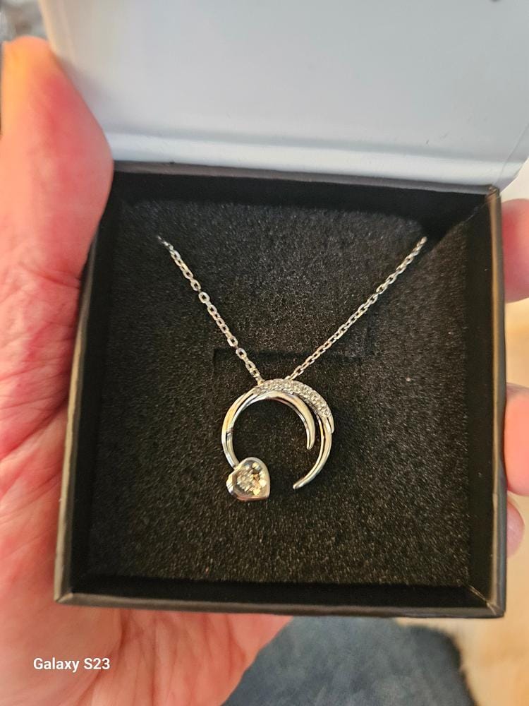 Customer photo review of Aelin 18k White Gold Plated Crescent Heart Pendant Necklace with Swarovski Crystals