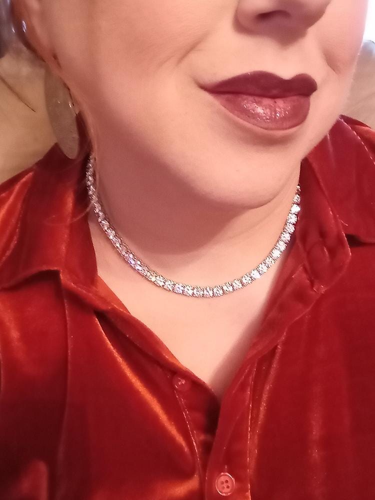 Customer photo review of Priscilla 18k White Gold Plated Tennis Necklace with Simulated Diamond Crystals