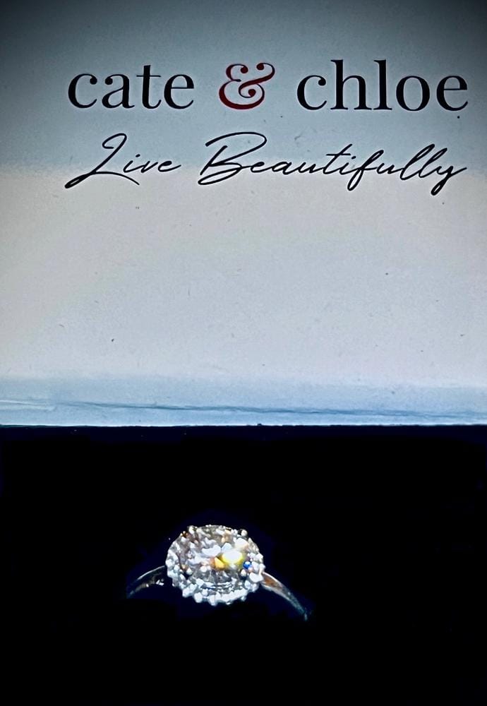 Customer photo review of Moissanite by Cate & Chloe Cora 1.1tcw Round Cut 925 Sterling Silver 18k White Gold Plated Forever Engagement Ring