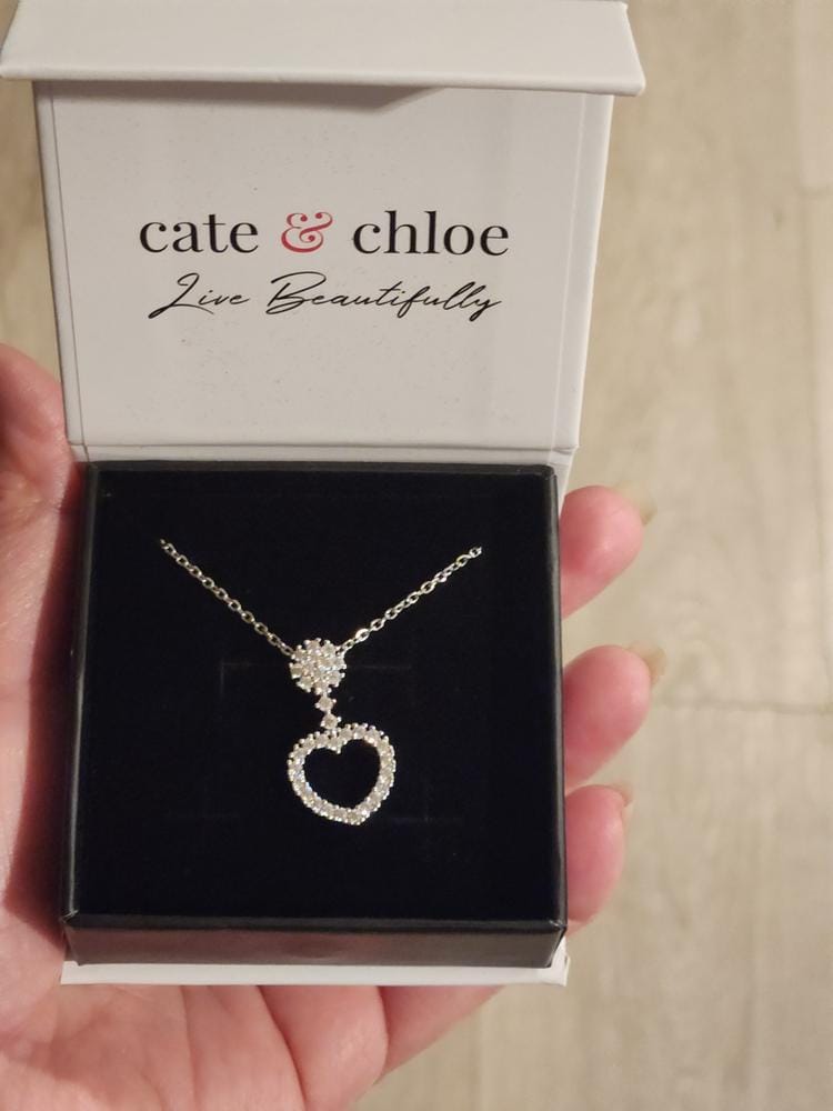 Customer photo review of Tara 18k White Gold Plated Halo Heart Pendant Necklace with Swarovski Crystals