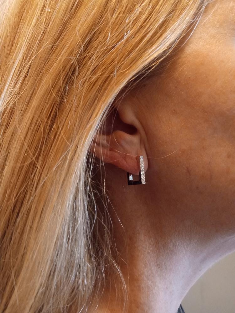 Customer photo review of Sydney 18k White Gold Plated 14mm Square Hoop Earrings with Swarovski Crystals