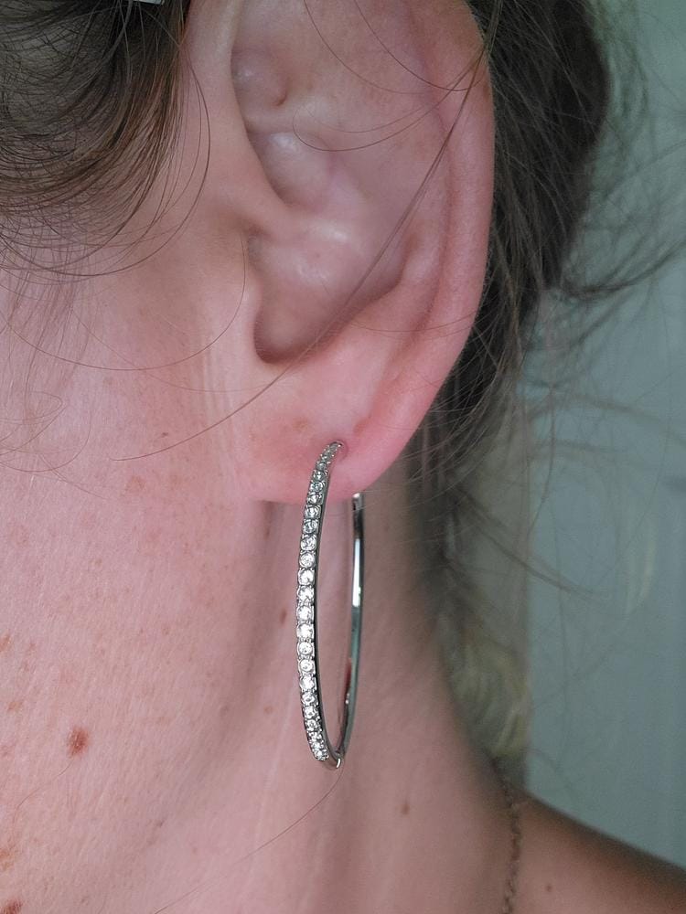 Customer photo review of Leslie 18k White Gold Plated 14mm-40mm Hoop Earrings with Swarovski Crystals