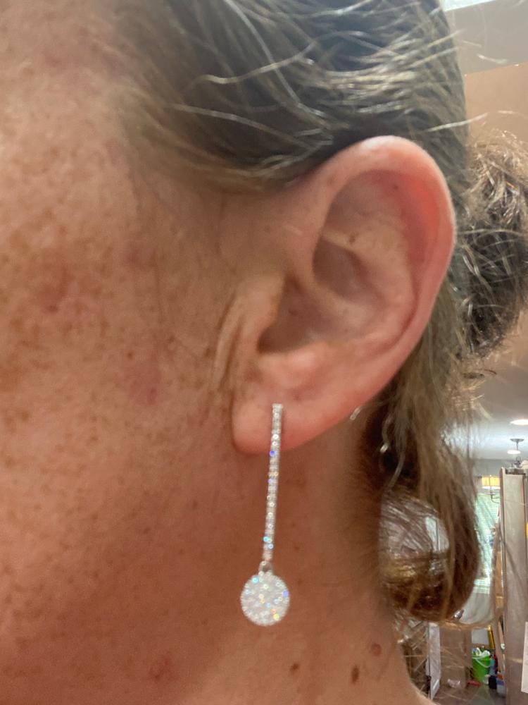 Customer photo review of Hazel 18k White Gold Plated Silver Drop Dangle Earrings with Simulated Diamond Crystals - Final Sale