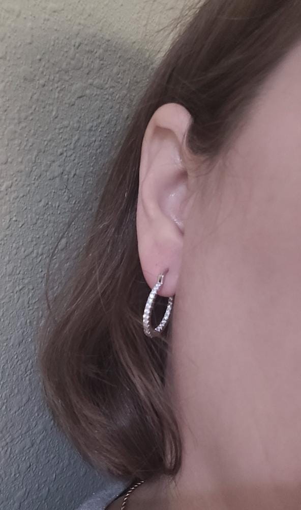Customer photo review of Margot 18k White Gold Plated 24mm Hoop Earrings with Simulated Diamond Crystals