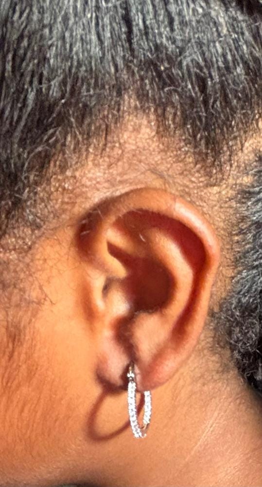 Customer photo review of Margot 18k White Gold Plated 24mm Hoop Earrings with Simulated Diamond Crystals