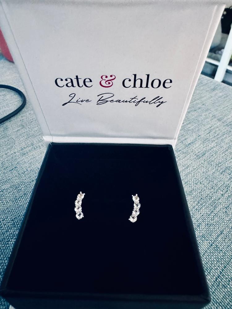 Customer photo review of Aubree 18k White Gold Plated Drop Stud Earrings with Swarovski Crystals