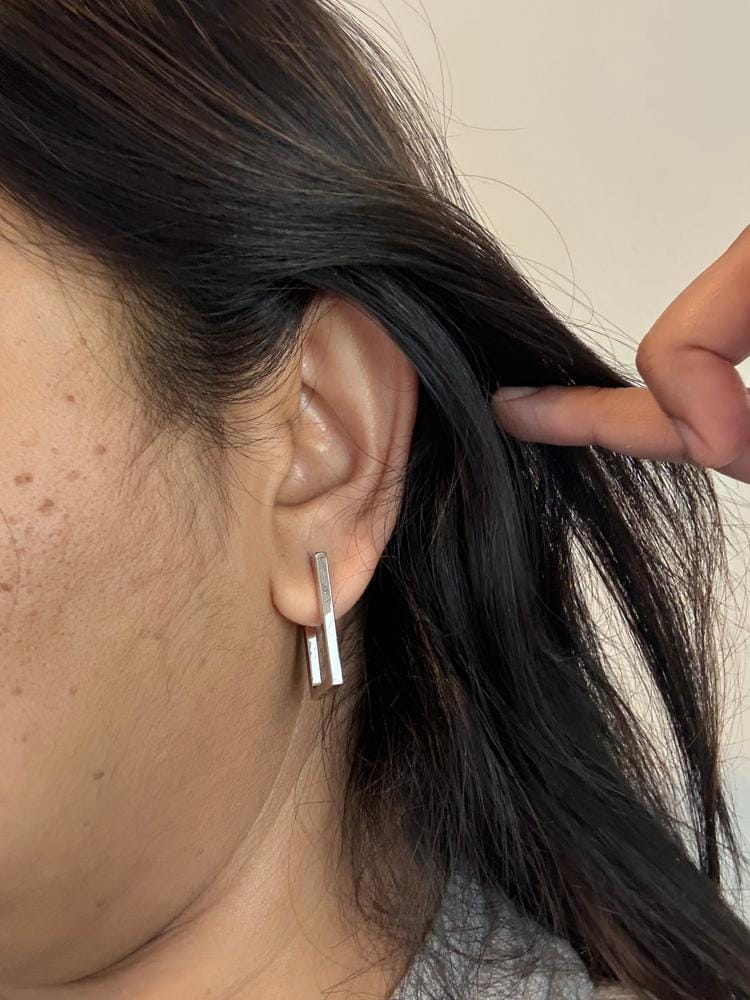 Customer photo review of Annalise 18k White Gold Plated 24mm Silver Square  Hoop Earrings