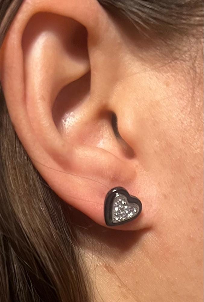 Customer photo review of Rory 18k White Gold Plated Heart Halo Stud Earrings with Swarovski Crystals