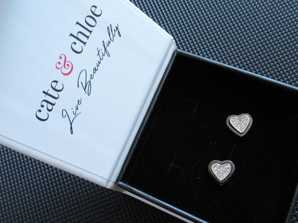 Customer photo review of Rory 18k White Gold Plated Heart Halo Stud Earrings with Swarovski Crystals