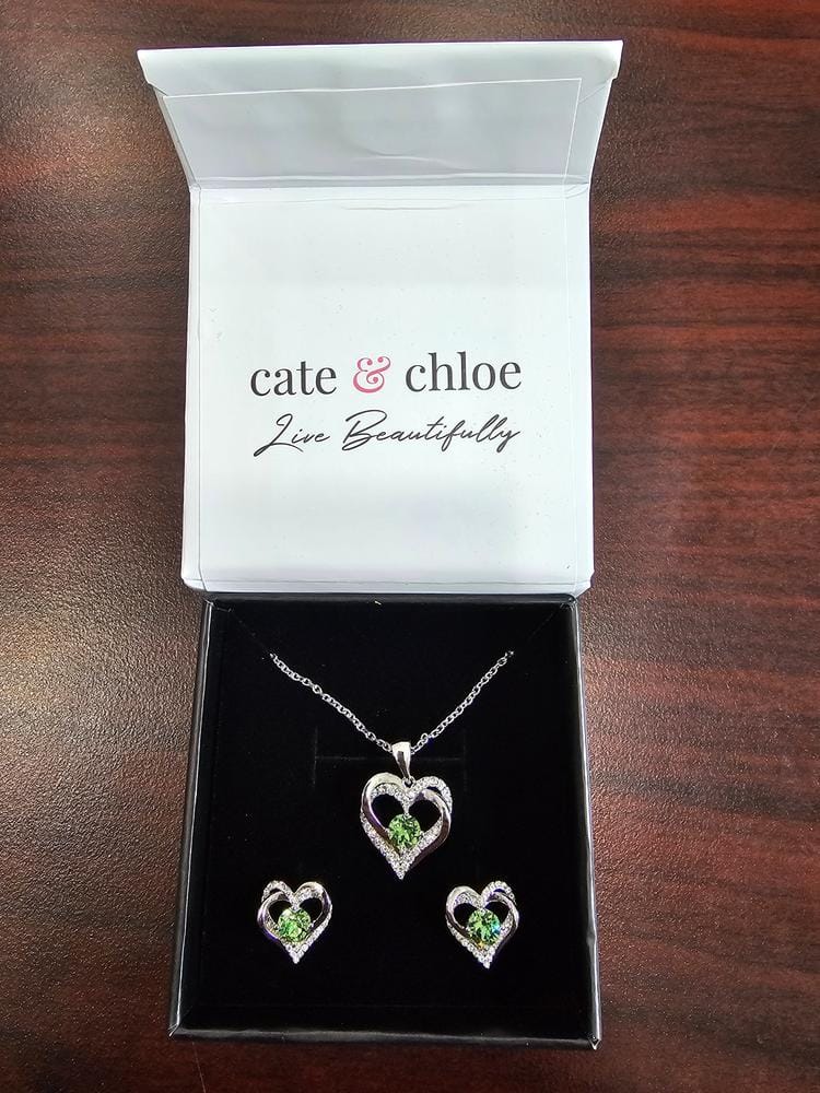Customer photo review of Forever Birthstone 18k White Gold Plated Double Heart Necklace with Swarovski Crystals