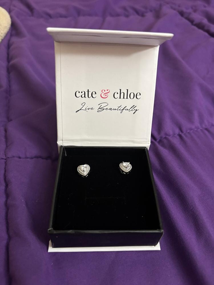 Customer photo review of Coraline 18k White Gold Plated Silver Heart Stud Earrings with Simulated Diamond Crystals