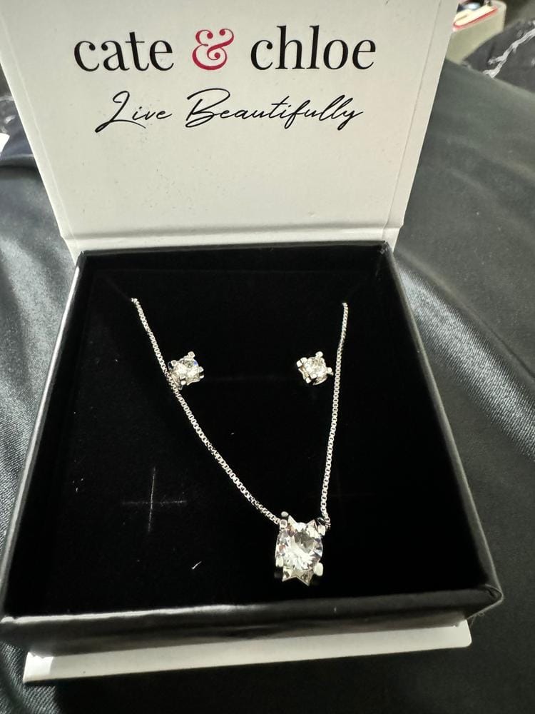 Customer photo review of Clara 18k White Gold Plated Pendant Necklace with Solitaire Round Cut Swarovski Crystal