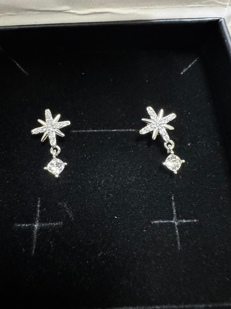 Customer photo review of Harlow 18k White Gold Plated Silver Stud Drop Earrings with Swarovski Crystals