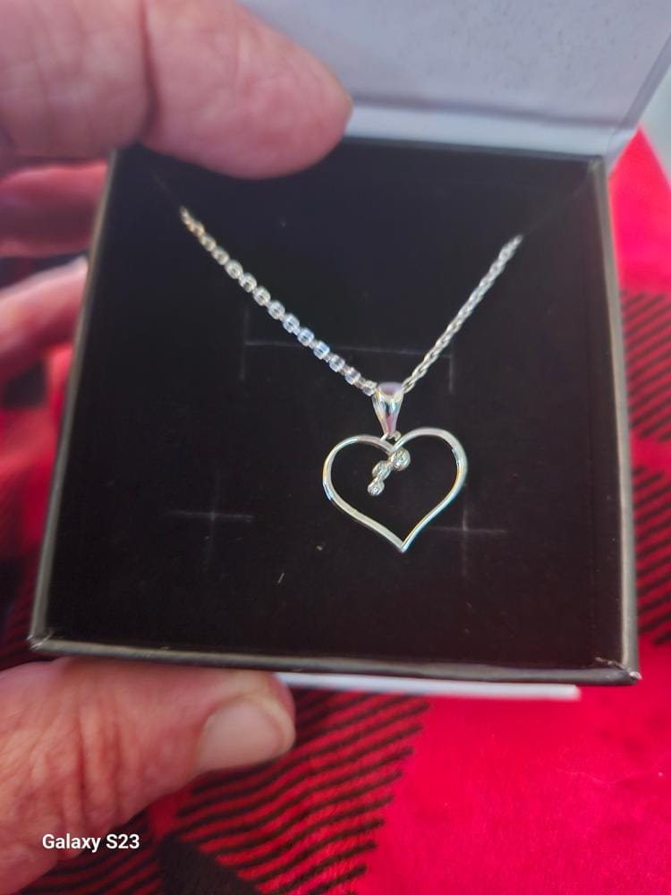 Customer photo review of Valentina 18k White Gold Plated Silver Heart Necklace with Swarovski Crystals