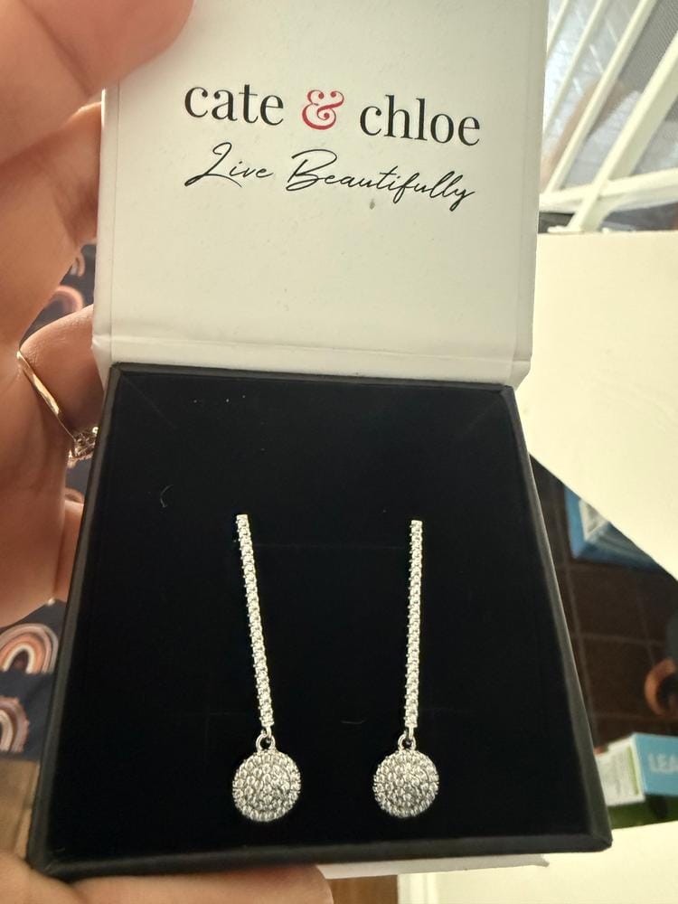 Customer photo review of Hazel 18k White Gold Plated Silver Drop Dangle Earrings with Simulated Diamond Crystals - Final Sale