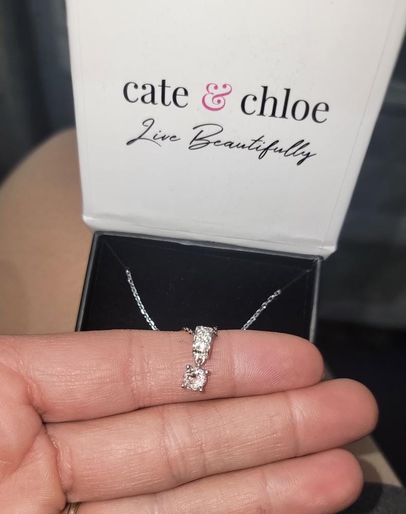 Customer photo review of Monroe 18k White Gold Pendant Necklace with Round Cut Swarovski Crystals
