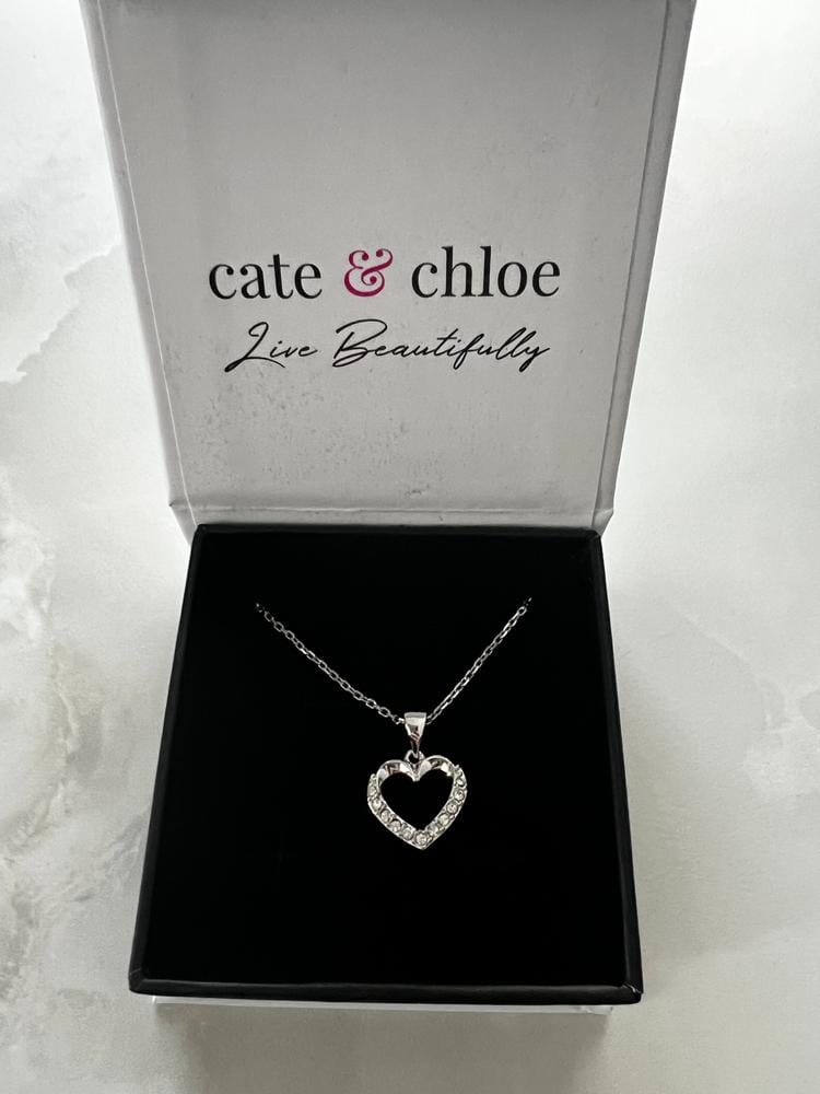 Customer photo review of Chelsea 18k White Gold Plated Silver Heart Necklace with Swarovski Crystals