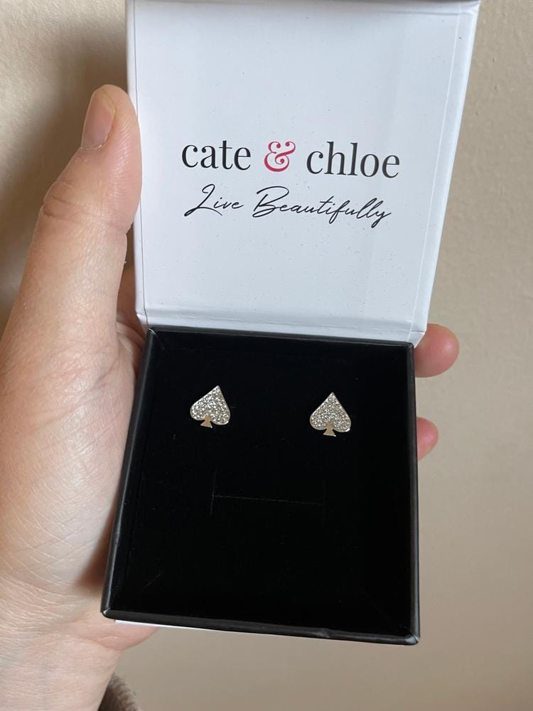 Customer photo review of Dylan 18k White Gold Plated Heart Earrings with Swarovski Crystals — Final Sale