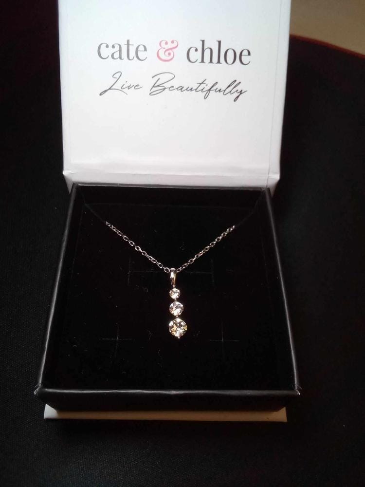 Customer photo review of Delilah 18k White Gold Plated Drop Pendant Necklace with Swarovski Crystals