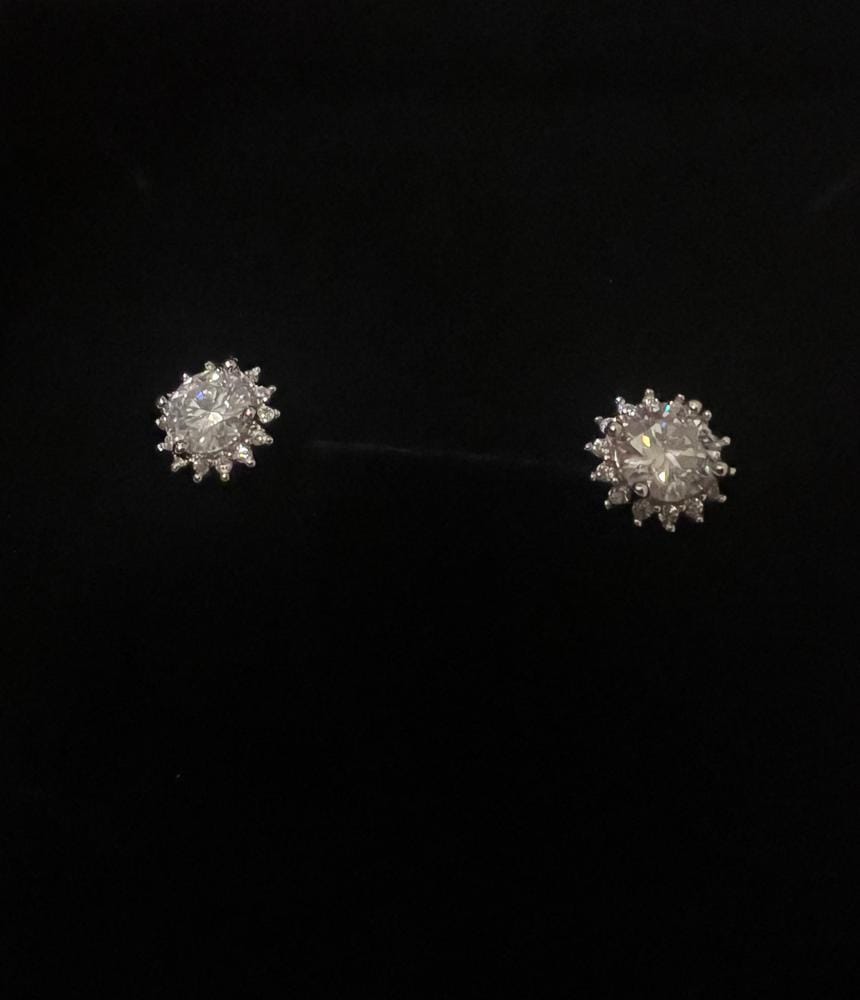 Customer photo review of Moissanite by Cate & Chloe Starla 18k Gold Plated 925 Sterling Silver Stud Earrings 1.14tcw