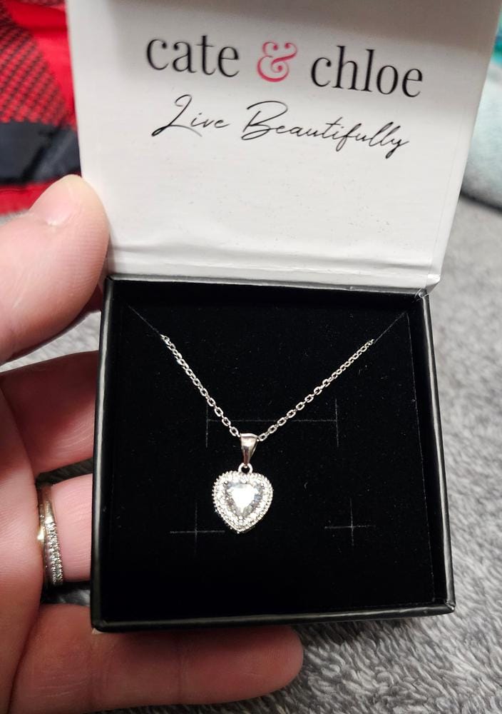 Customer photo review of Coraline 18k White Gold Plated Heart Pendant Necklace with Simulated Diamond Crystals