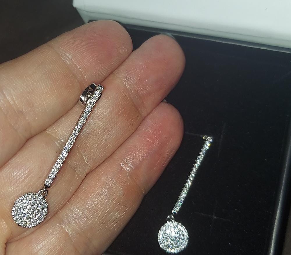 Customer photo review of Hazel 18k White Gold Plated Silver Drop Dangle Earrings with Simulated Diamond Crystals - Final Sale