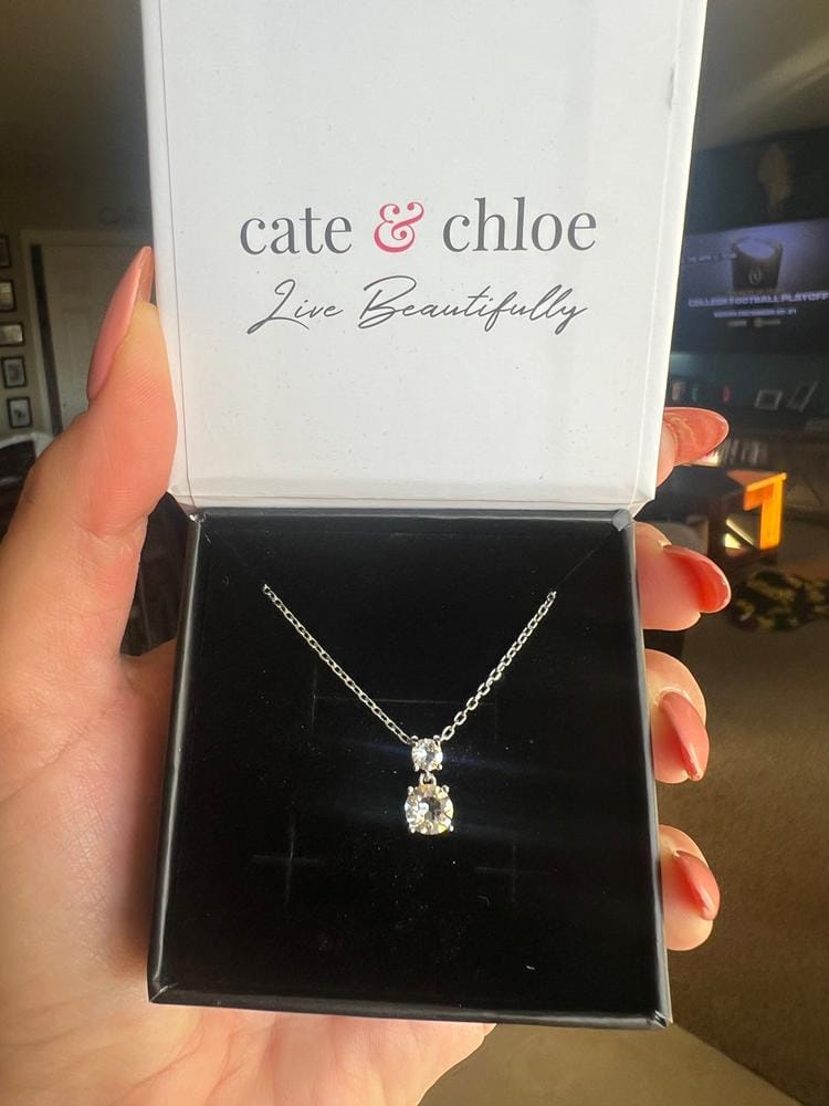 Customer photo review of Jasmine 18k White Gold Plated Drop Necklace with Swarovski Crystals