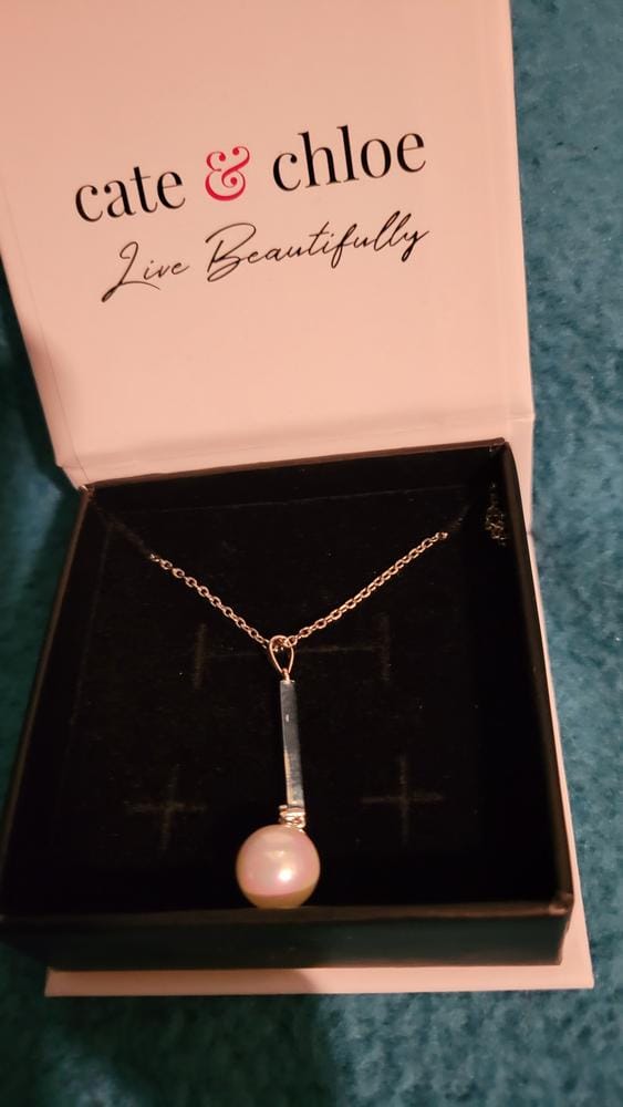 Customer photo review of Gabrielle 18k White Gold Pearl Drop Pendant Necklace with Swarovski Crystals