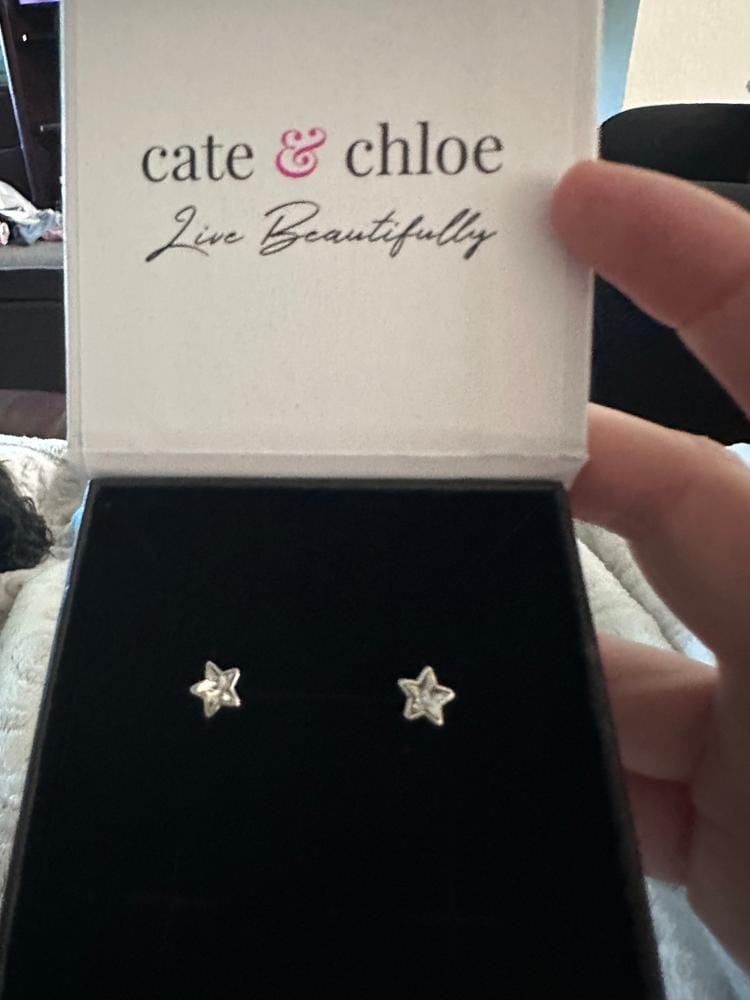 Customer photo review of Lealani 18k White Gold Plated Stud Earrings with Swarovski Crystals