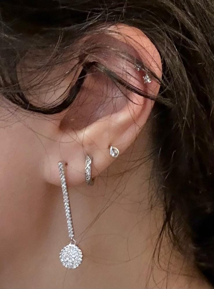 Customer photo review of Hazel 18k White Gold Plated Silver Drop Dangle Earrings with Simulated Diamond Crystals - Final Sale