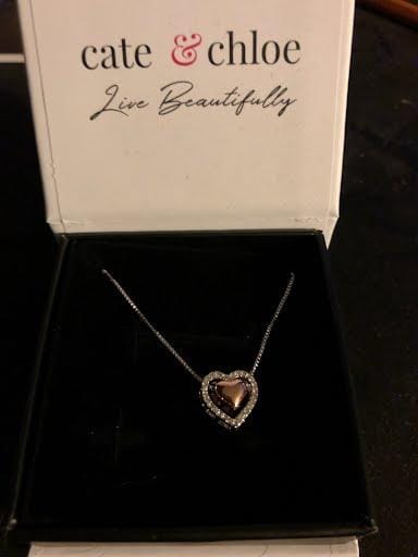 Customer photo review of Susan 18k White Gold Plated Halo Heart Necklace with Swarovski Crystals